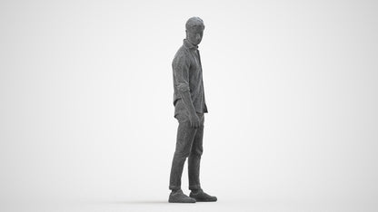 realistic 3D people man casual standing, render-ready for V-Ray and Corona, FBX OBJ, wireframe side view