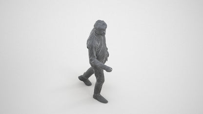 3D human model man casual walking, photogrammetry scanned person for archviz, wireframe three-quarter view
