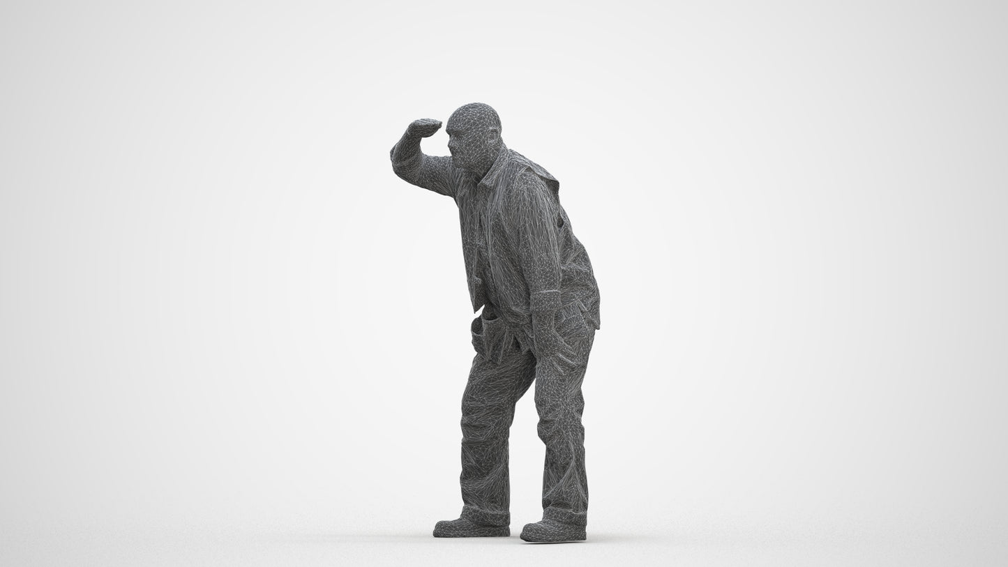 realistic 3D senior man standing, scanned archviz people for Blender and 3ds Max, three-quarter front view render