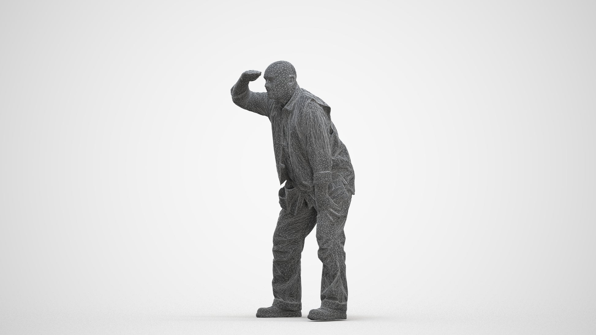realistic 3D senior man standing, scanned archviz people for Blender and 3ds Max, three-quarter front view render