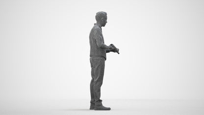 3D human model man hospitality, photogrammetry scanned person for archviz, wireframe side view