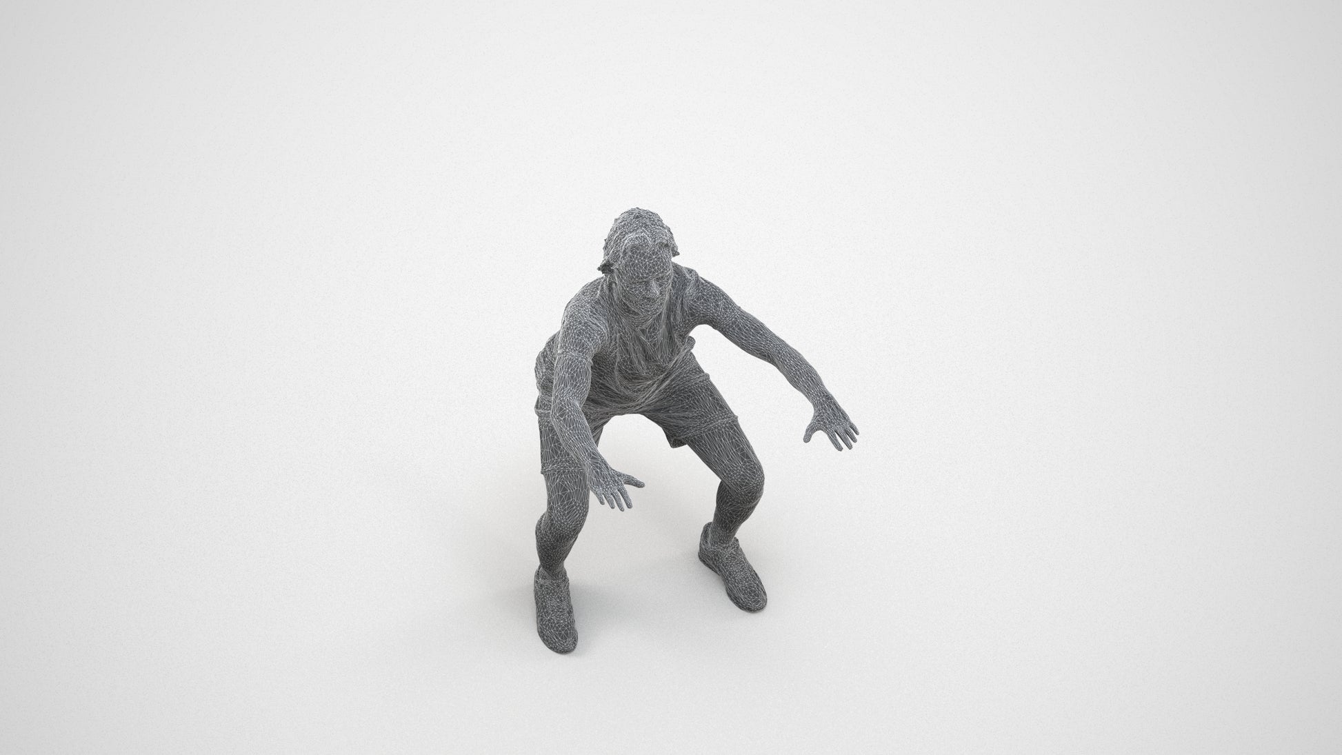 3D people model man casual sport, scanned human for 3ds Max rendering, wireframe three-quarter view