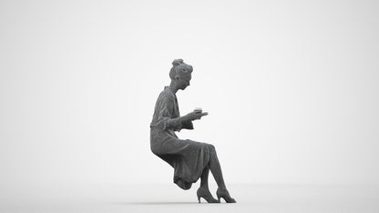 realistic 3D people woman casual sitting, render-ready for V-Ray and Corona, FBX OBJ, wireframe side view