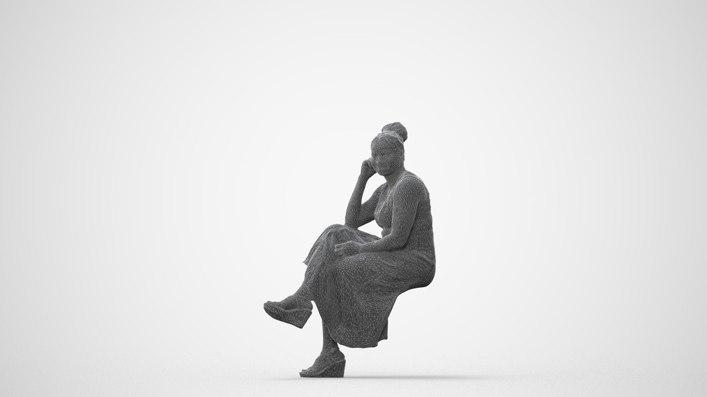 3D people model woman casual sitting, scanned human for 3ds Max rendering, square thumbnail