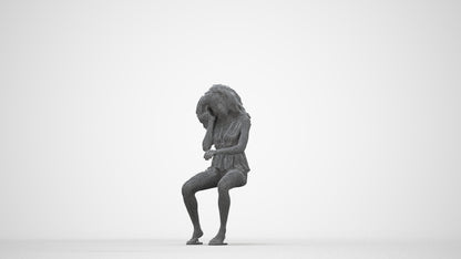 scanned 3D woman casual sitting, photogrammetry people for Enscape and V-Ray, wireframe back view