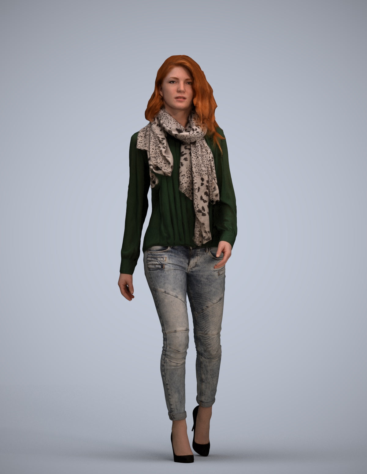 3D people model woman casual standing, scanned human for 3ds Max rendering