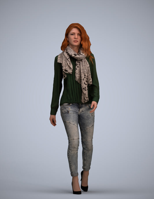 3D people model woman casual standing, scanned human for 3ds Max rendering