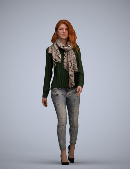 3D people model woman casual standing, scanned human for 3ds Max rendering