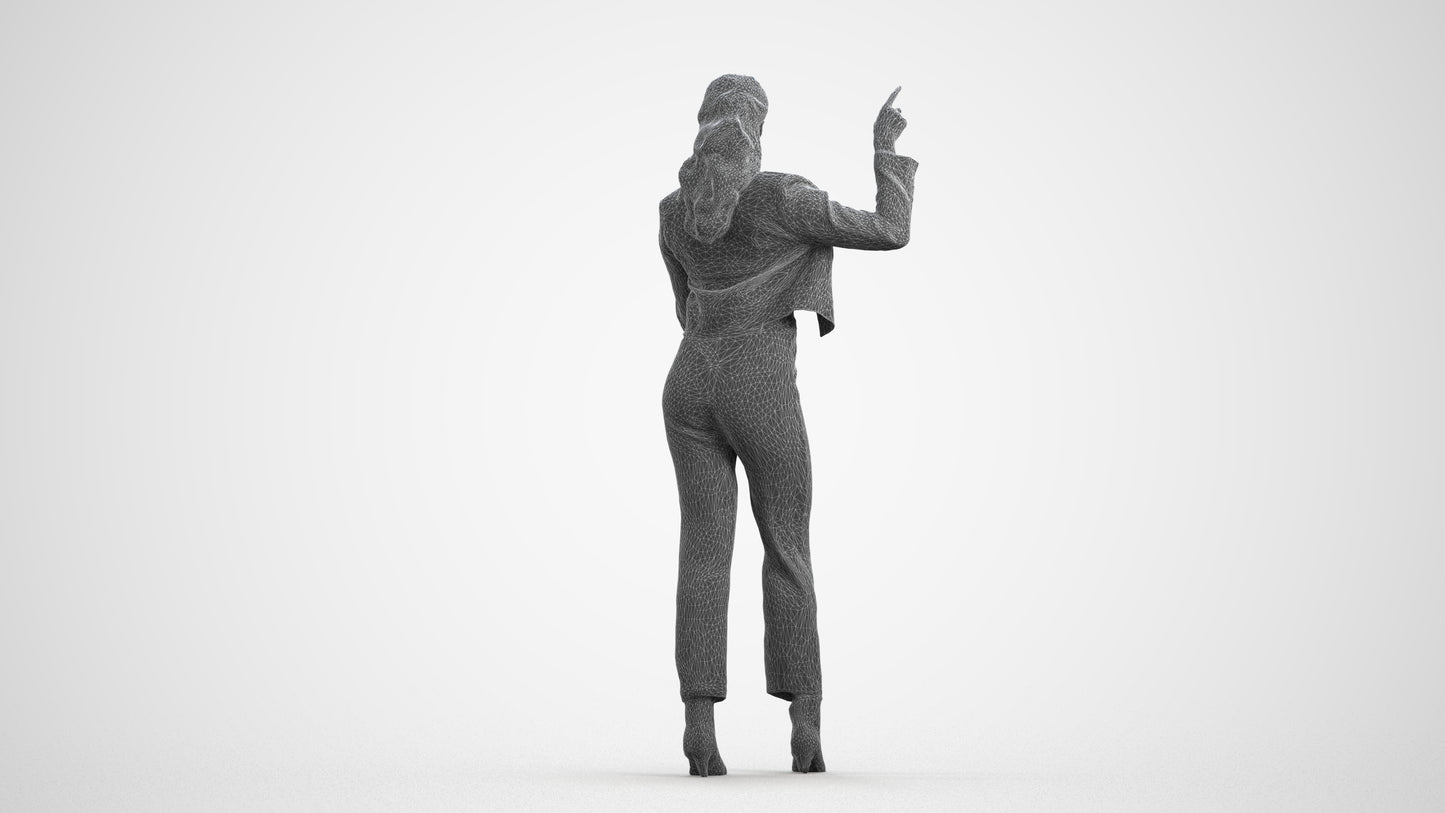 3D scanned woman standing business, photorealistic archviz people for Enscape and SketchUp, wireframe front view