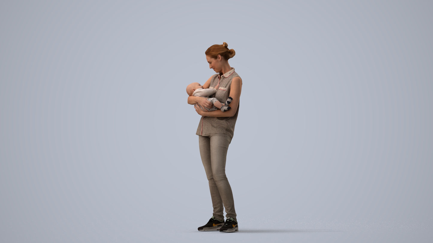 realistic 3D girl casual kids, scanned archviz people for Blender and 3ds Max, three-quarter view render