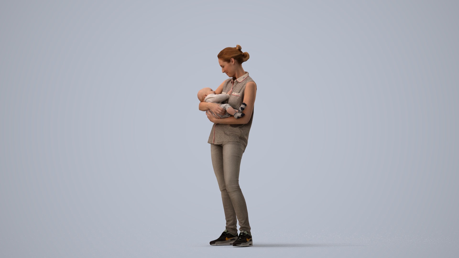 realistic 3D girl casual kids, scanned archviz people for Blender and 3ds Max, three-quarter view render