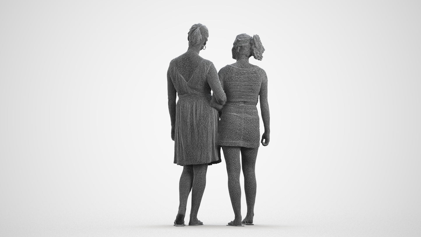 3D people model woman casual couple, scanned human for 3ds Max rendering, wireframe front view