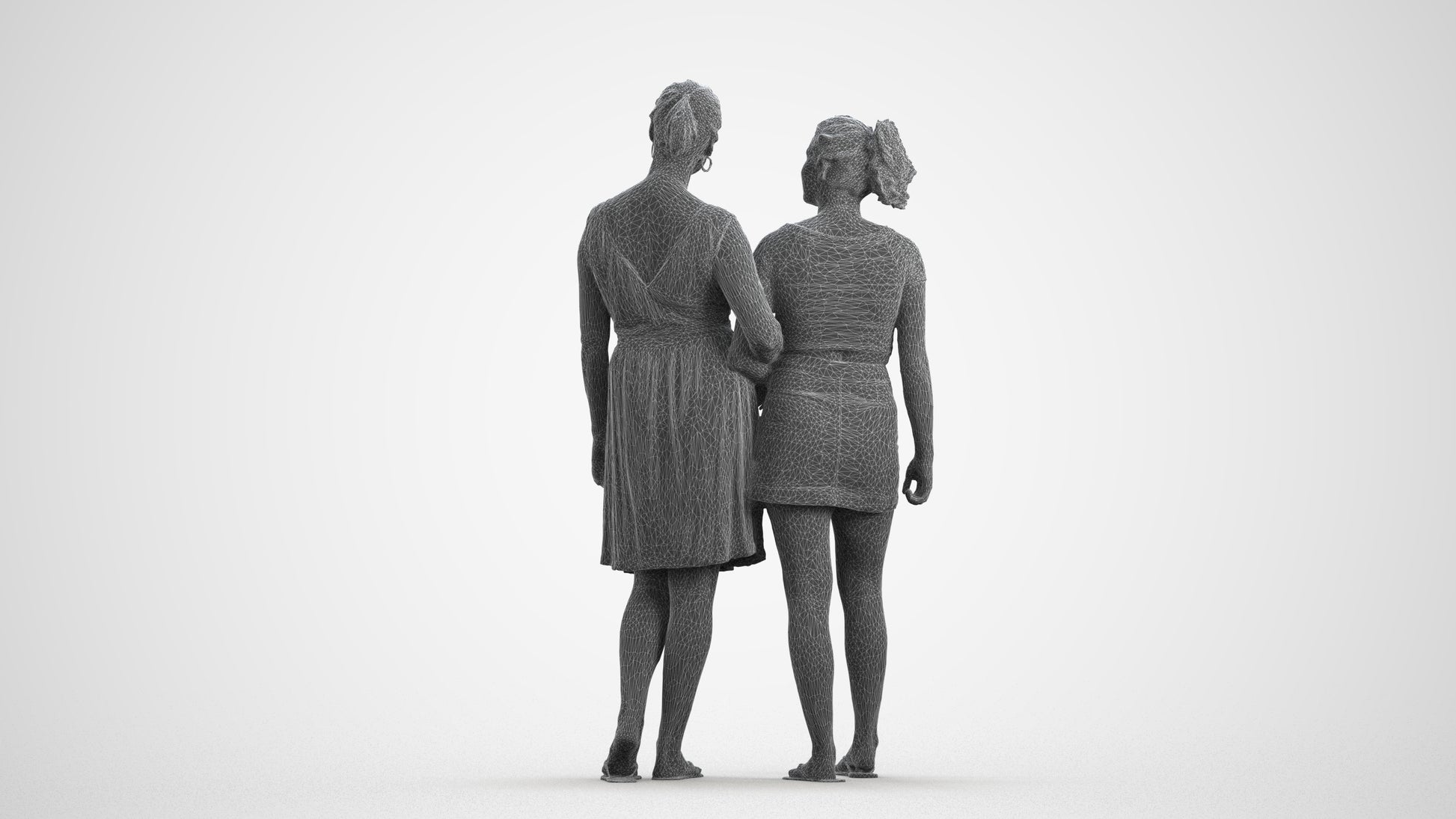 3D people model woman casual couple, scanned human for 3ds Max rendering, wireframe front view