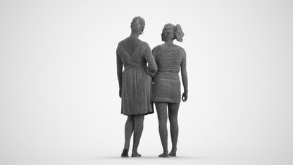 3D people model woman casual couple, scanned human for 3ds Max rendering, wireframe front view