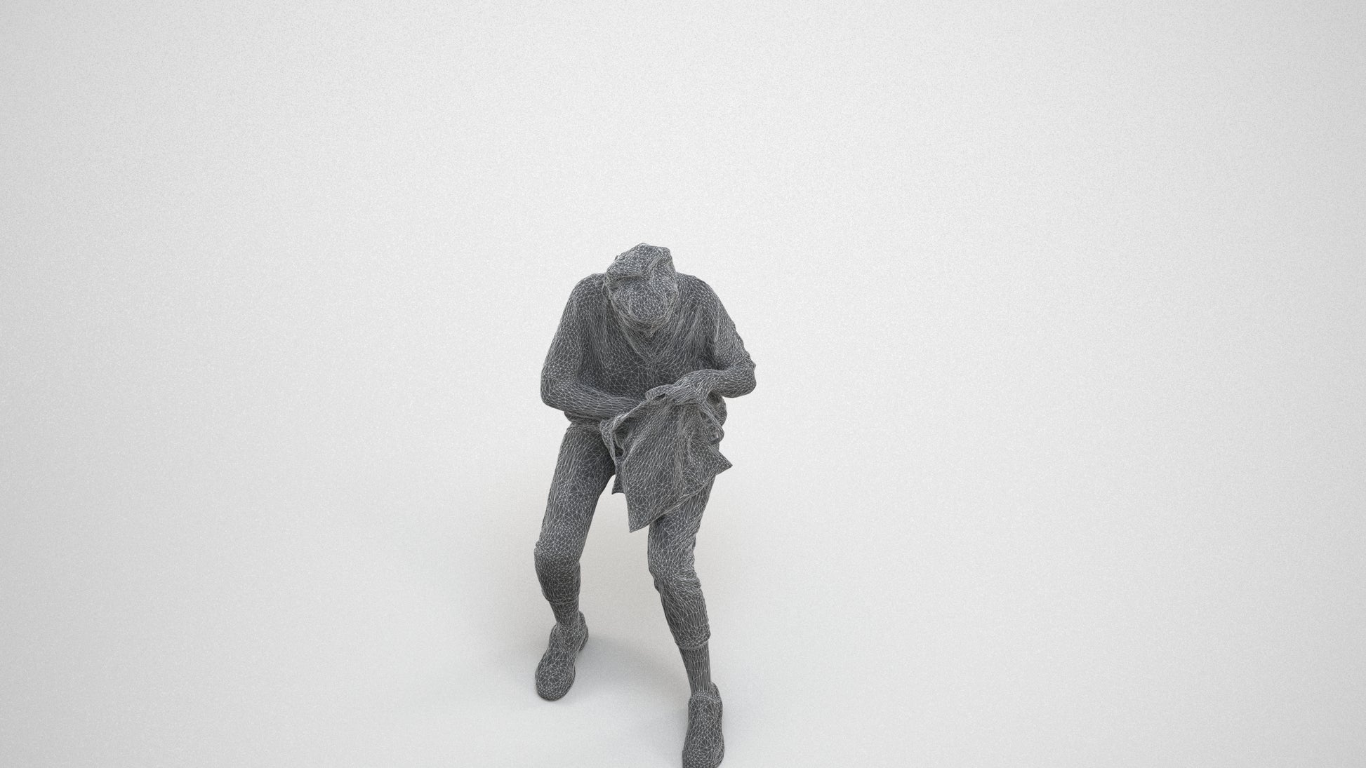 photogrammetry 3D woman casual sitting, realistic human model archviz FBX, wireframe three-quarter view