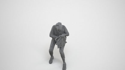 photogrammetry 3D woman casual sitting, realistic human model archviz FBX, wireframe three-quarter view