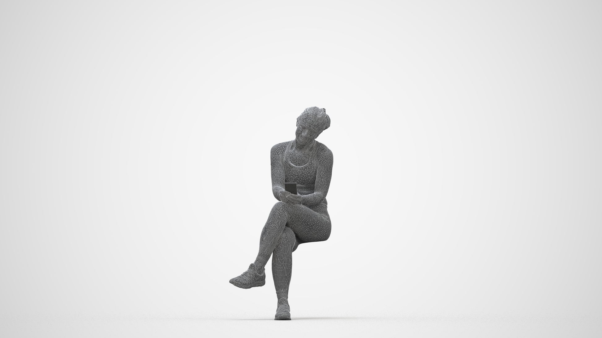3D people model woman sport, scanned human for 3ds Max rendering, wireframe back view
