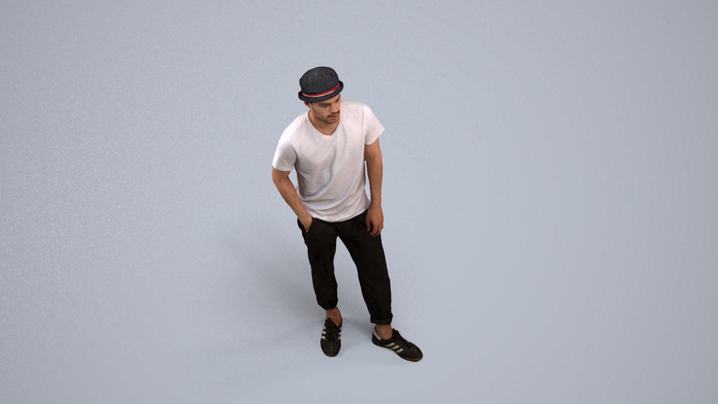 realistic 3D human man casual standing, archviz people FBX OBJ for Blender, back view render