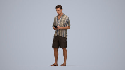 3D human model man casual standing, photogrammetry scanned person for archviz, top-down view render