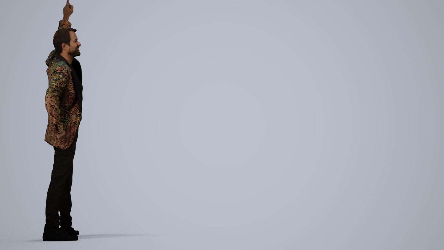 realistic 3D man formal dancing, scanned archviz people for Blender and 3ds Max, side view render