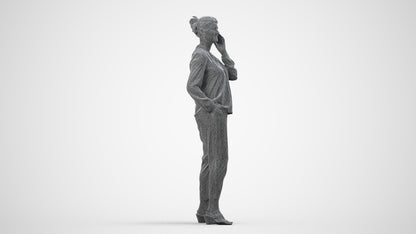 3D people model woman casual standing, scanned human for 3ds Max rendering, wireframe side view