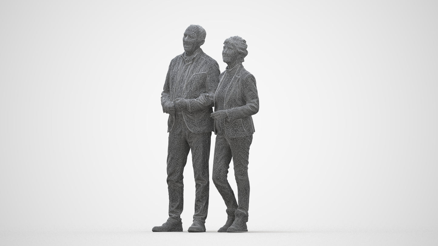 3D people model senior woman business couple, scanned human for 3ds Max rendering, wireframe back view