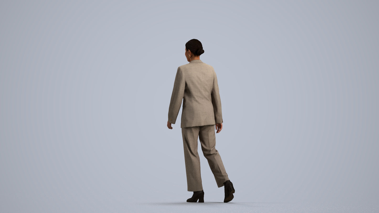 3D scanned woman standing business, photorealistic archviz people for Enscape and SketchUp, front view render