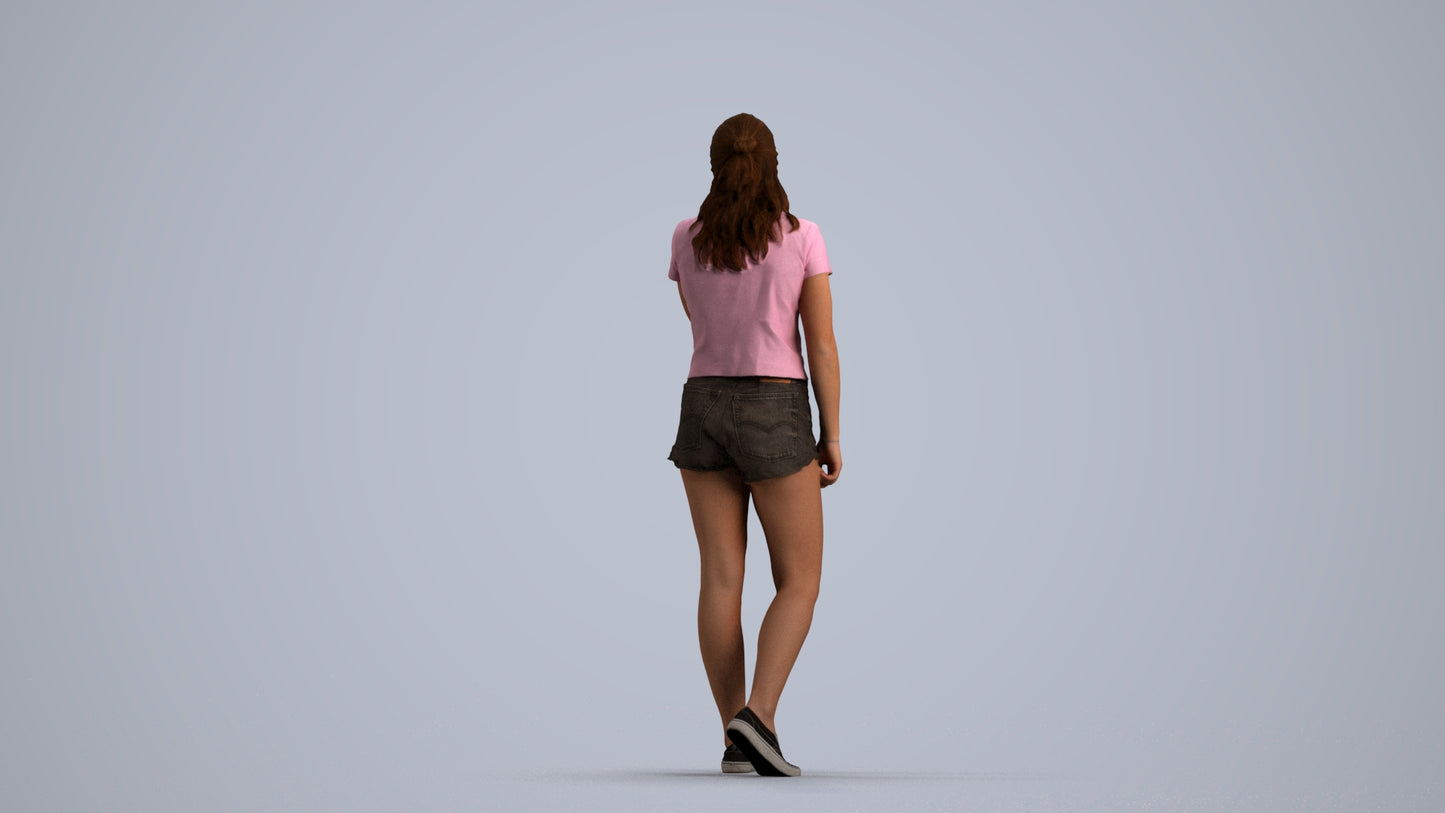3D people model girl casual standing, scanned human for 3ds Max rendering, front view render