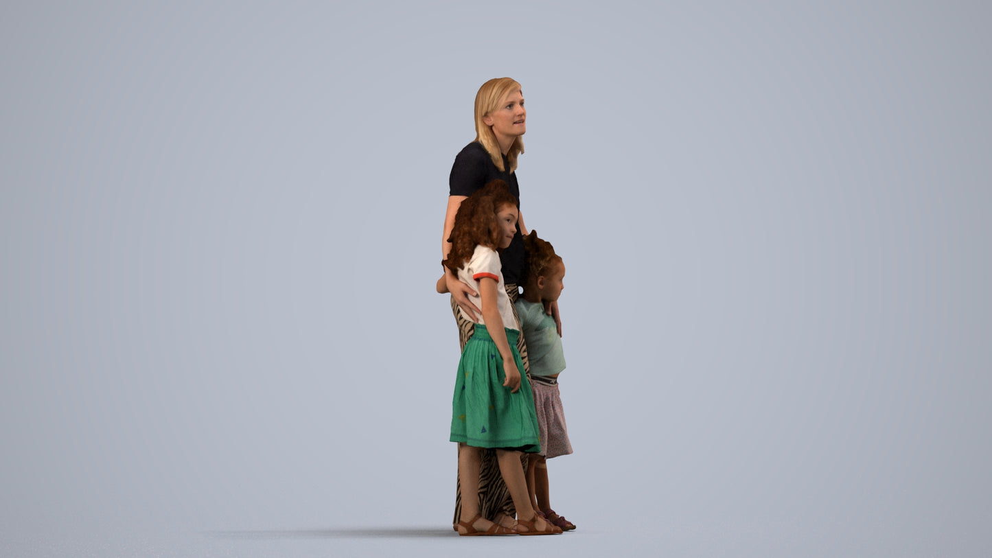 photogrammetry 3D girl casual kids, realistic human model archviz FBX, front view render