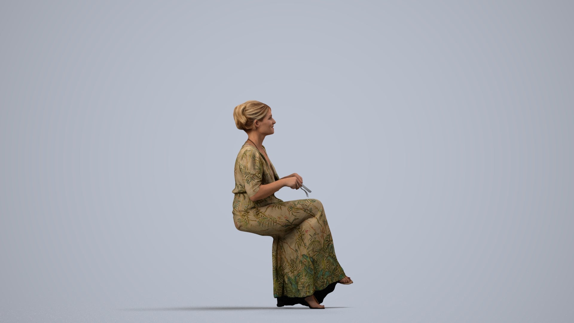 realistic 3D people woman casual sitting, render-ready for V-Ray and Corona, FBX OBJ, side view render