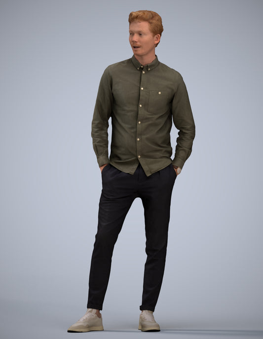 realistic 3D human man casual standing, archviz people FBX OBJ for Blender