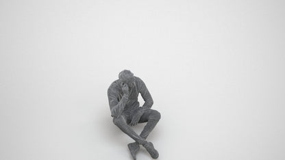3D scanned man sitting casual, photorealistic archviz people for Enscape and SketchUp, wireframe three-quarter view