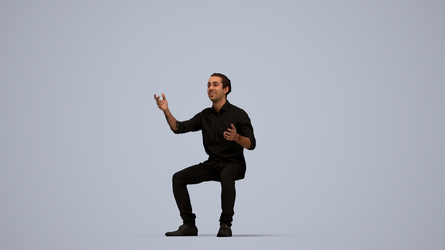 realistic 3D man casual sitting, scanned archviz people for Blender and 3ds Max, top-down view render