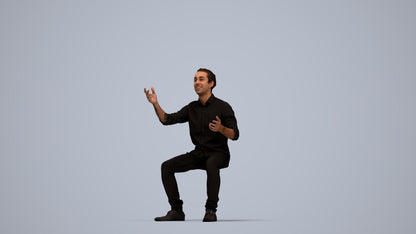 realistic 3D man casual sitting, scanned archviz people for Blender and 3ds Max, top-down view render