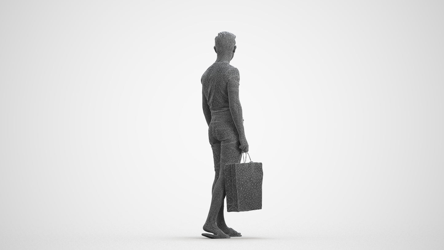 3D human model boy casual kids, photogrammetry scanned person for archviz, wireframe front view