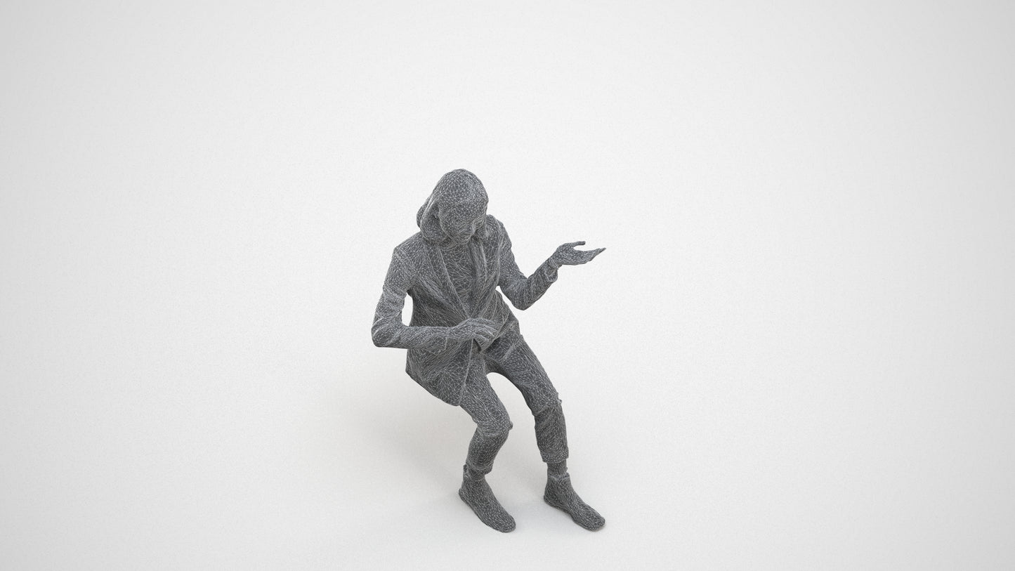 realistic 3D woman business, scanned archviz people for Blender and 3ds Max, wireframe three-quarter view
