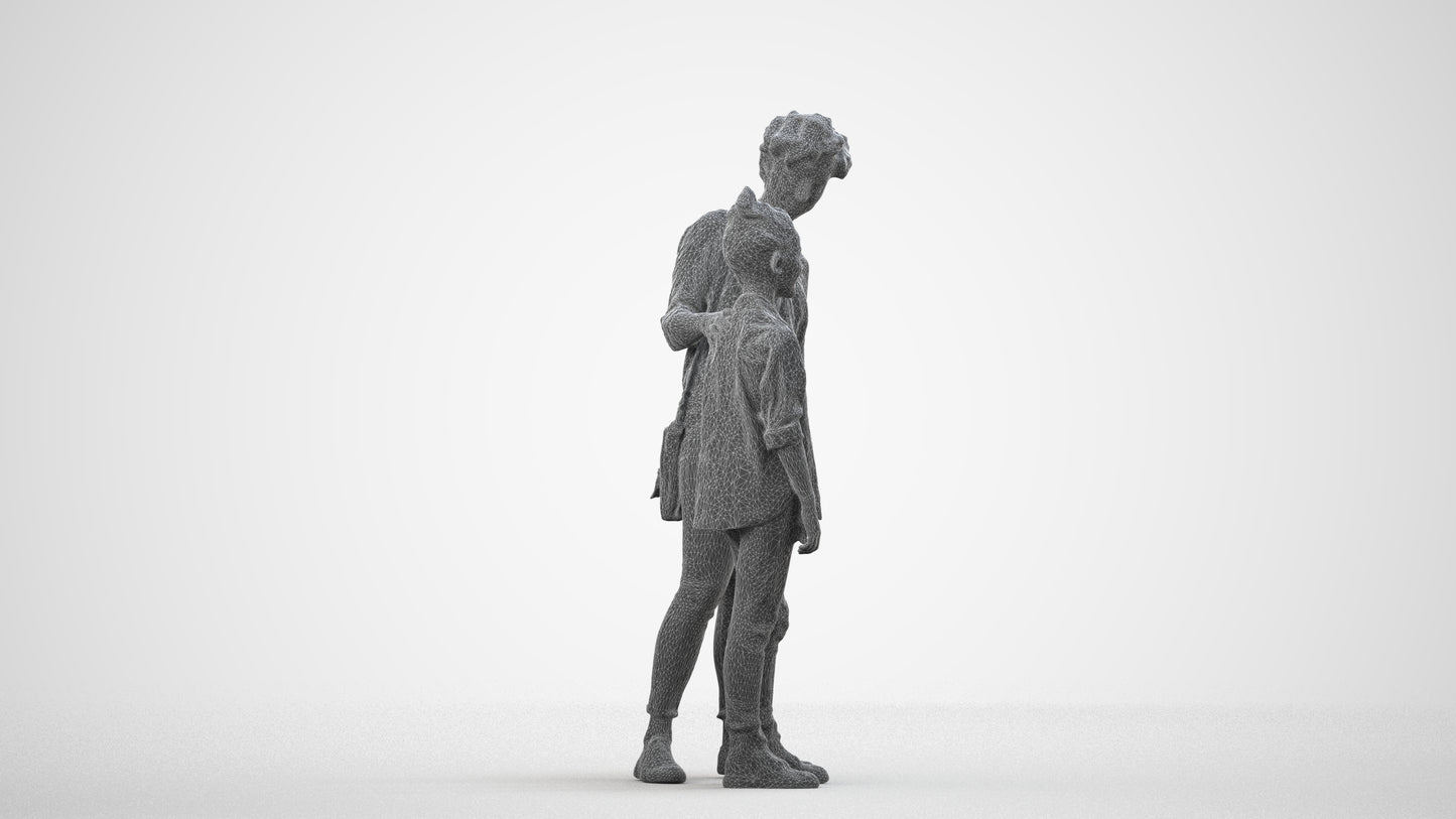 realistic 3D girl casual kids, scanned archviz people for Blender and 3ds Max, wireframe side view
