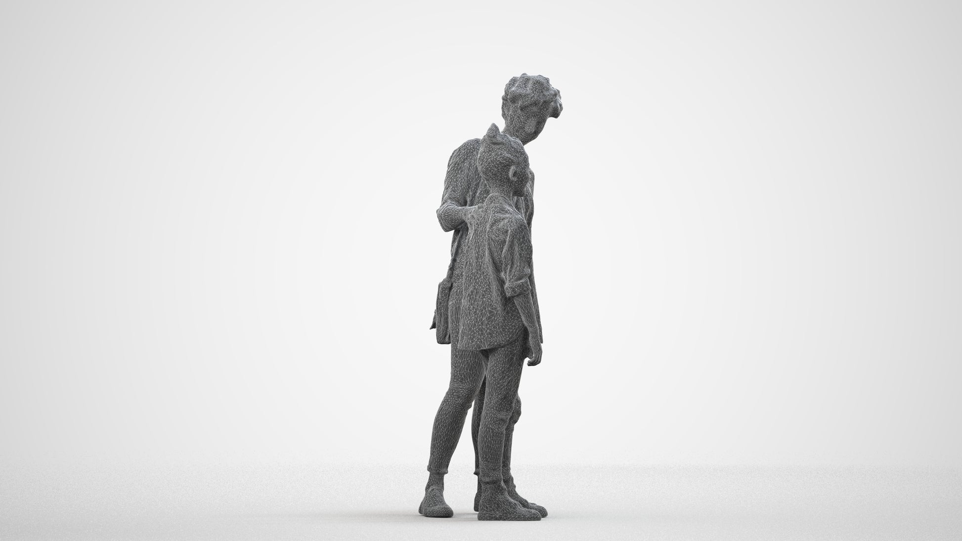 realistic 3D girl casual kids, scanned archviz people for Blender and 3ds Max, wireframe side view