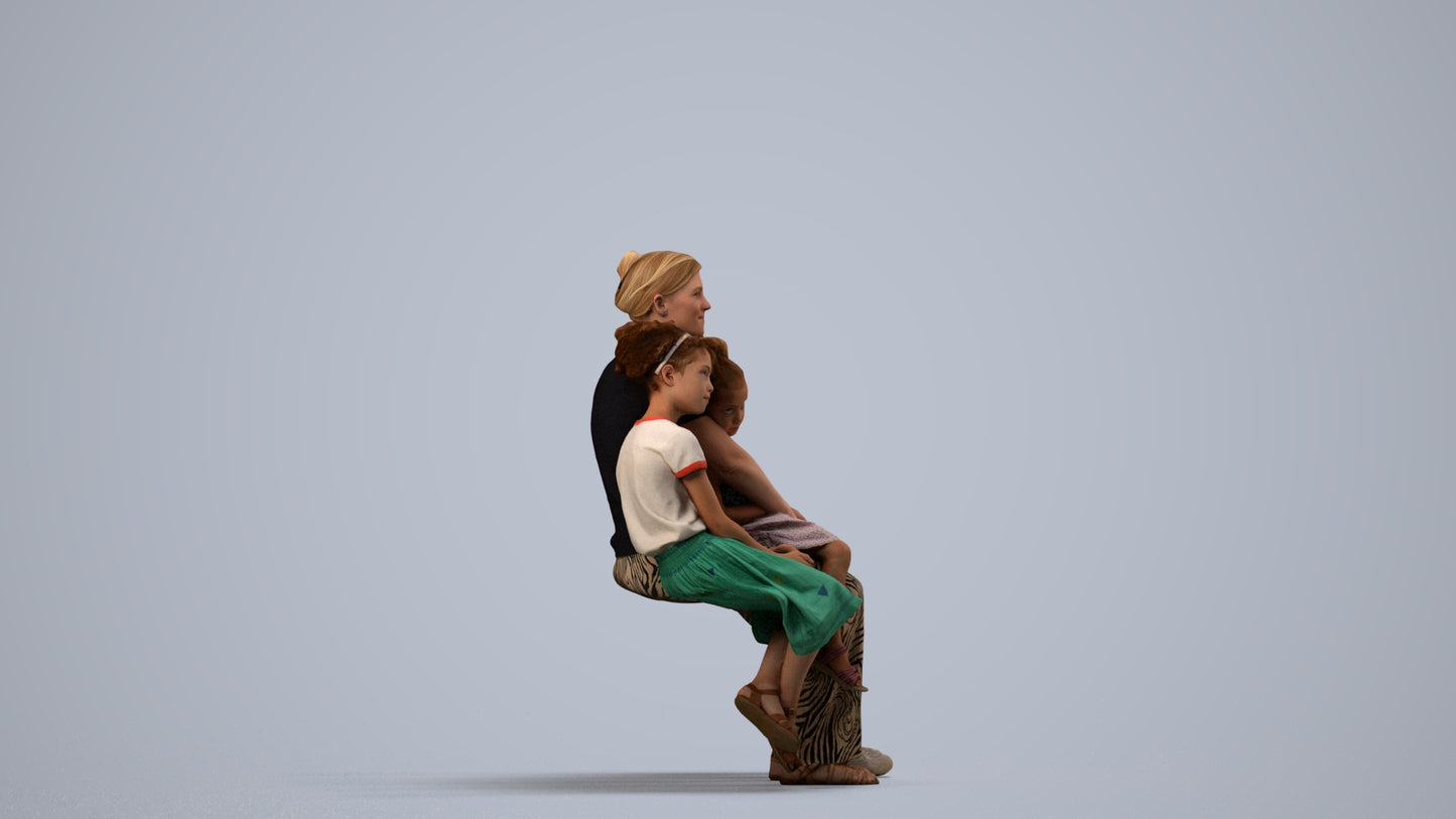 3D scanned girl kids casual, photorealistic archviz people for Enscape and SketchUp, side view render