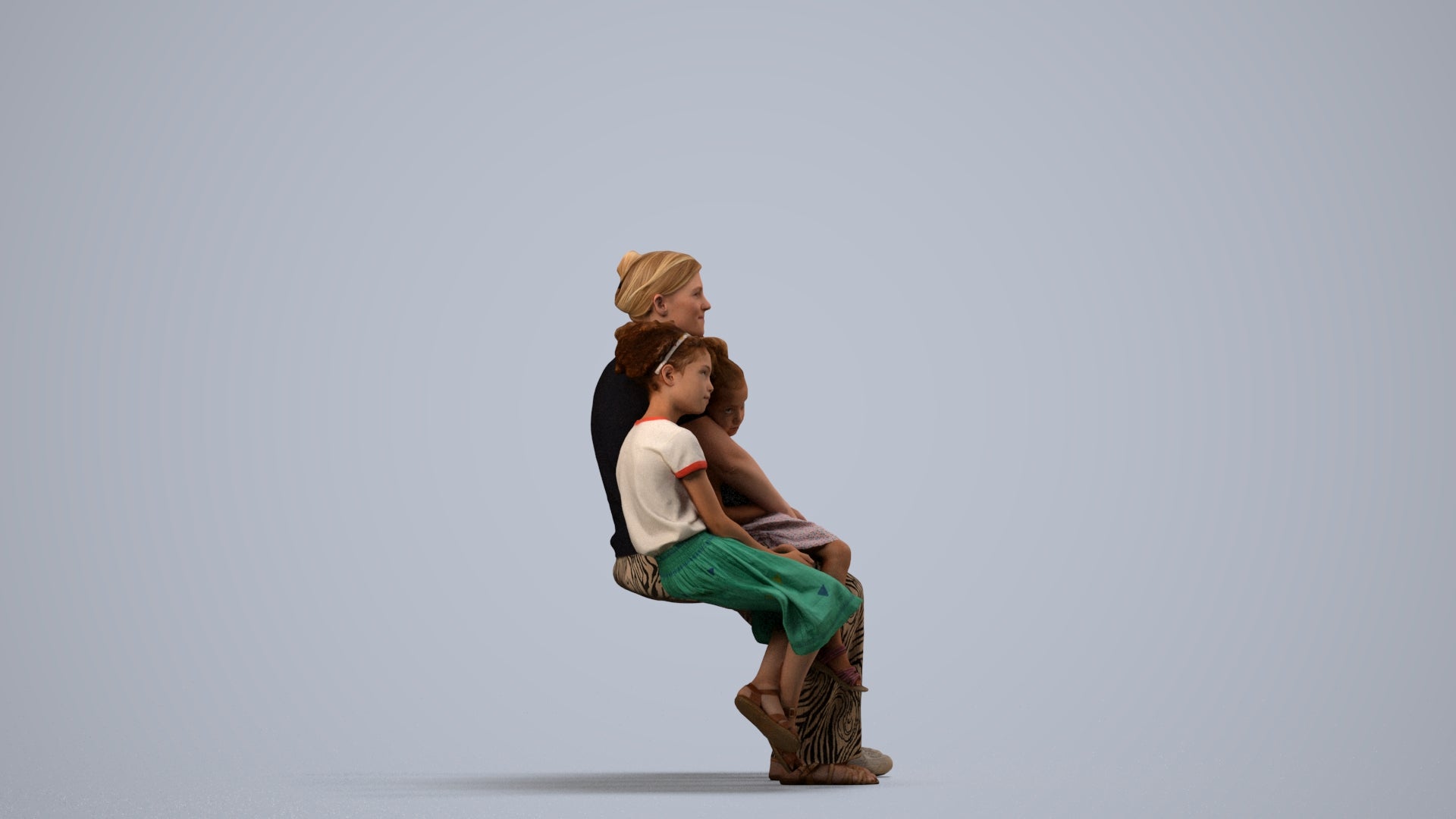 3D scanned girl kids casual, photorealistic archviz people for Enscape and SketchUp, side view render