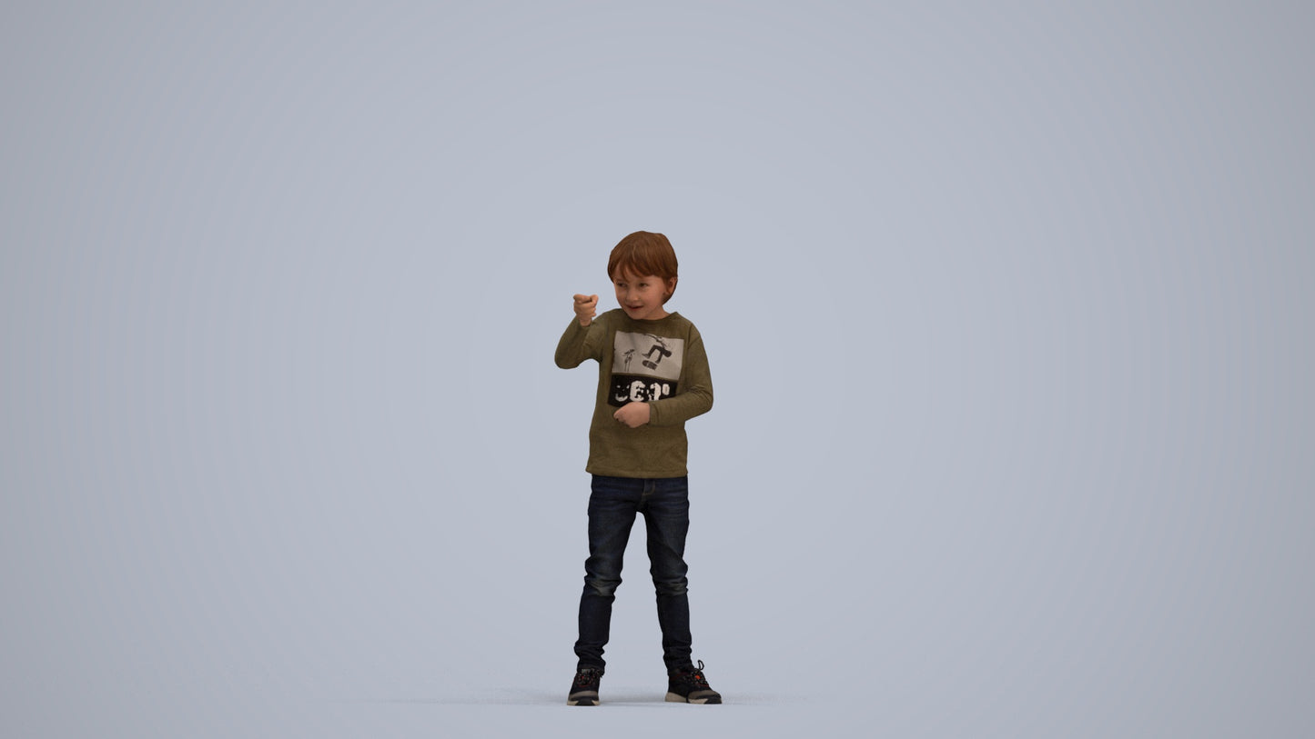 3D people model boy casual kids, scanned human for 3ds Max rendering, standing pose render