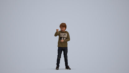 3D people model boy casual kids, scanned human for 3ds Max rendering, standing pose render