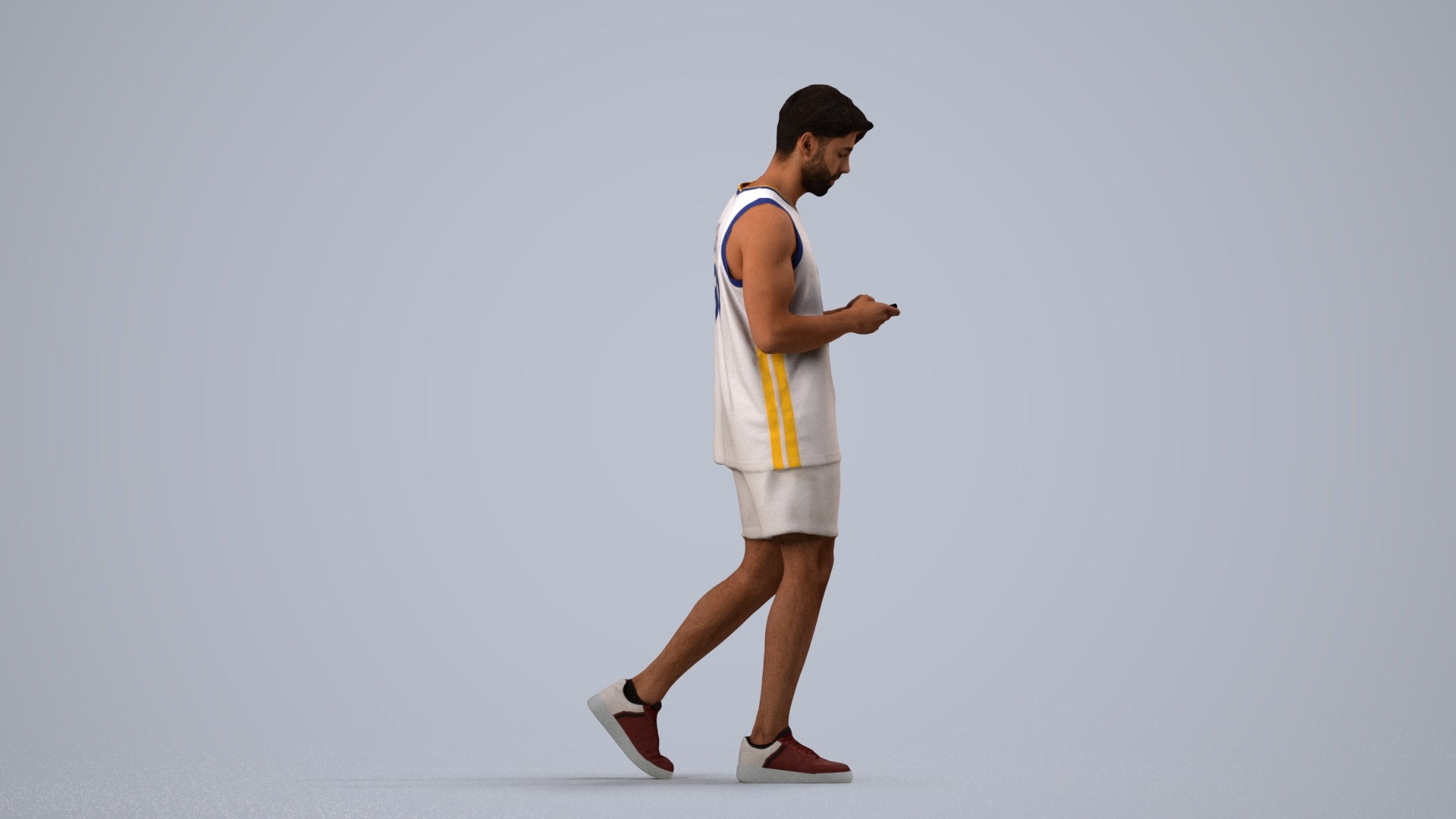 photogrammetry 3D man sport walking, realistic human model archviz FBX, side view render
