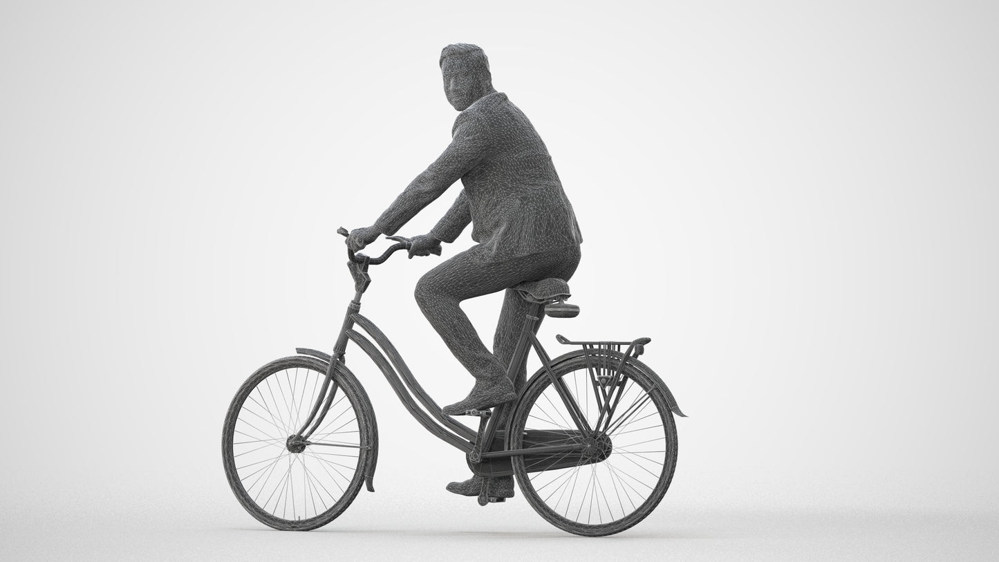 3D human model man business cycling, photogrammetry scanned person for archviz, square thumbnail