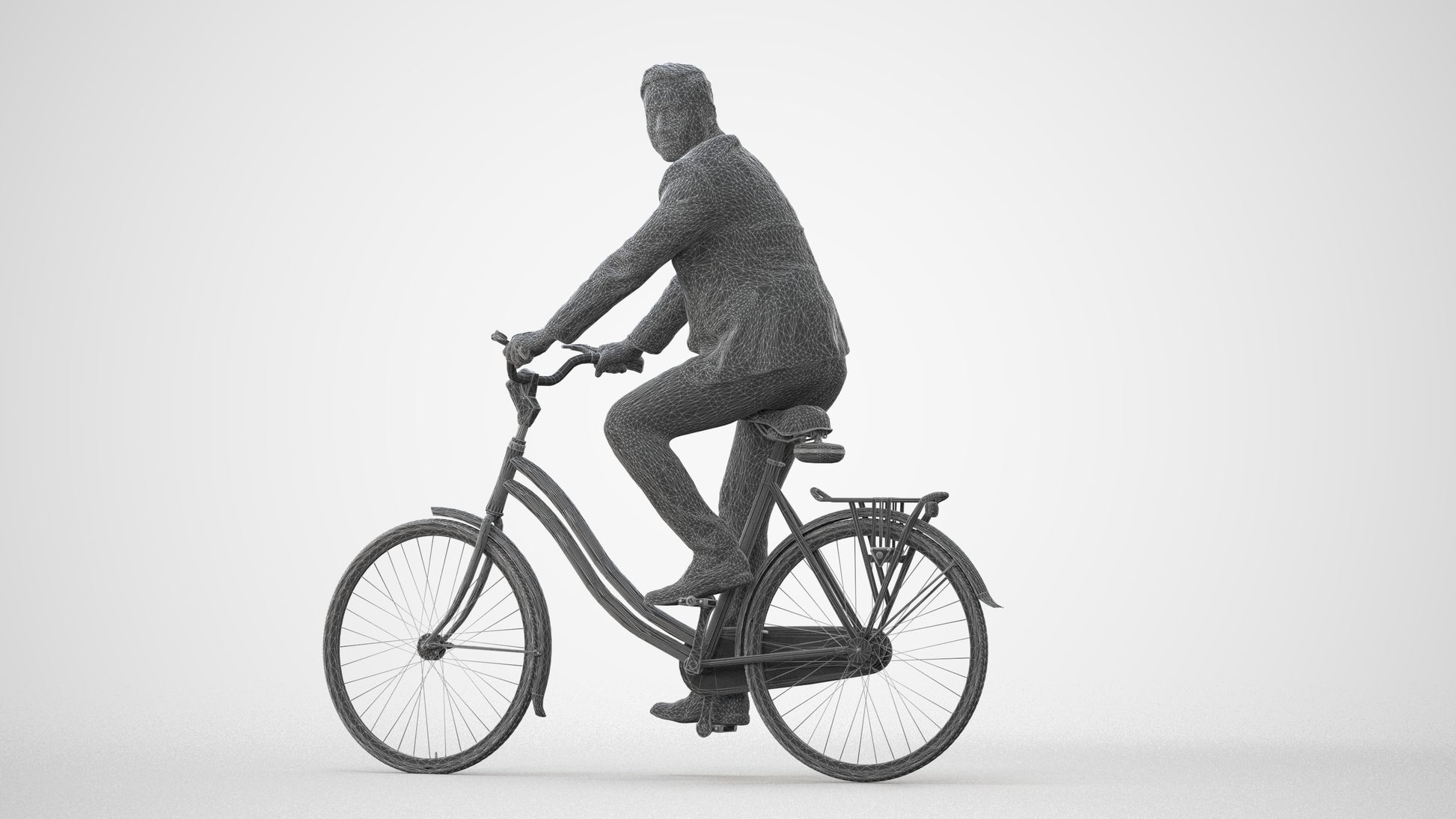 3D human model man business cycling, photogrammetry scanned person for archviz, square thumbnail
