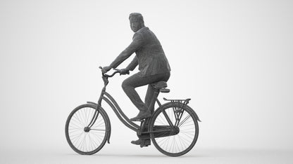 3D human model man business cycling, photogrammetry scanned person for archviz, square thumbnail