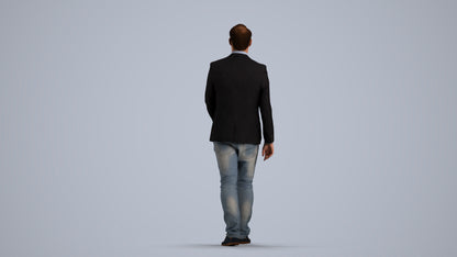 3D human model man business walking, photogrammetry scanned person for archviz, front view render
