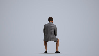 3D scanned man sitting business, photorealistic archviz people for Enscape and SketchUp, front view render