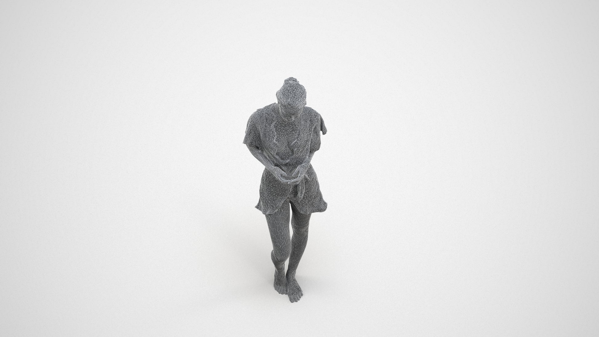 3D scanned woman bathroom, photorealistic archviz people for Enscape and SketchUp, wireframe three-quarter view