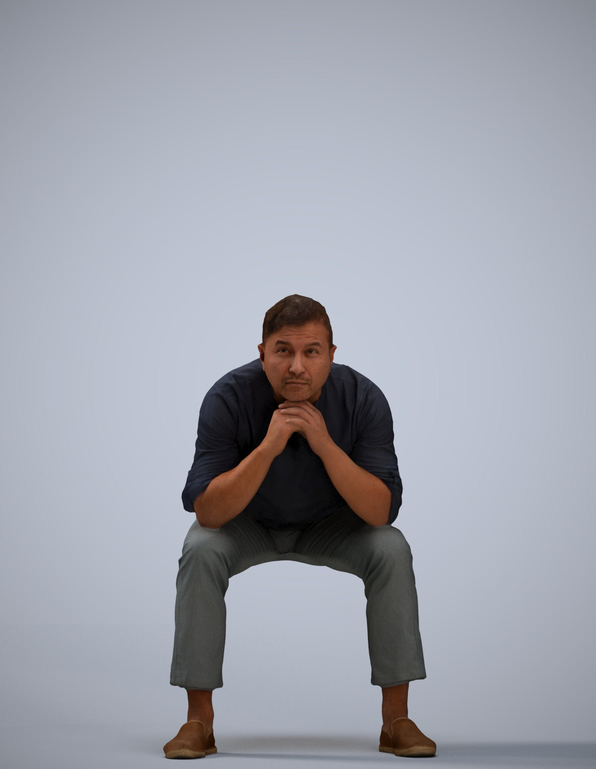 realistic 3D human man casual sitting, archviz people FBX OBJ for Blender